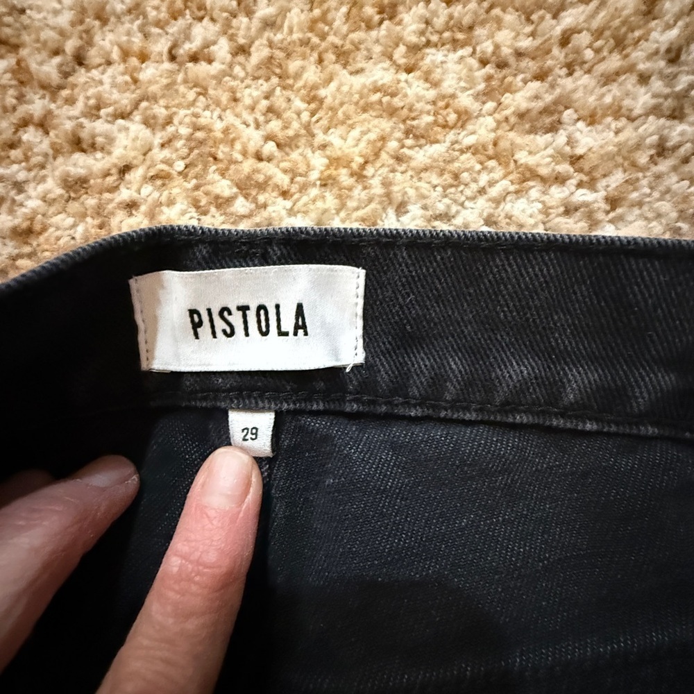 Pistola Size 29 Womens Jeans Black Wide Leg High Rise button fly distressed knee - Picture 2 of 6